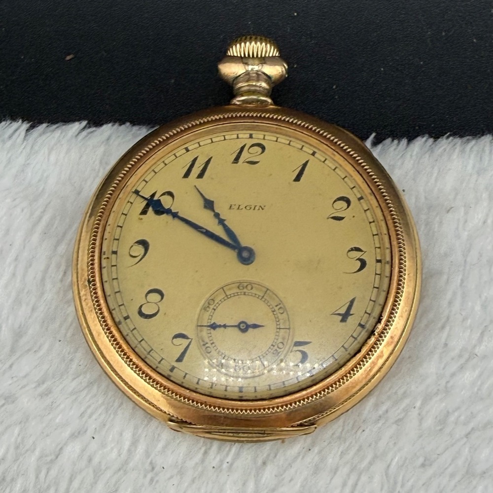 Vintage Elgin Pocket Watch Gold Tone Wadsworth Case Open Face Manual Wind